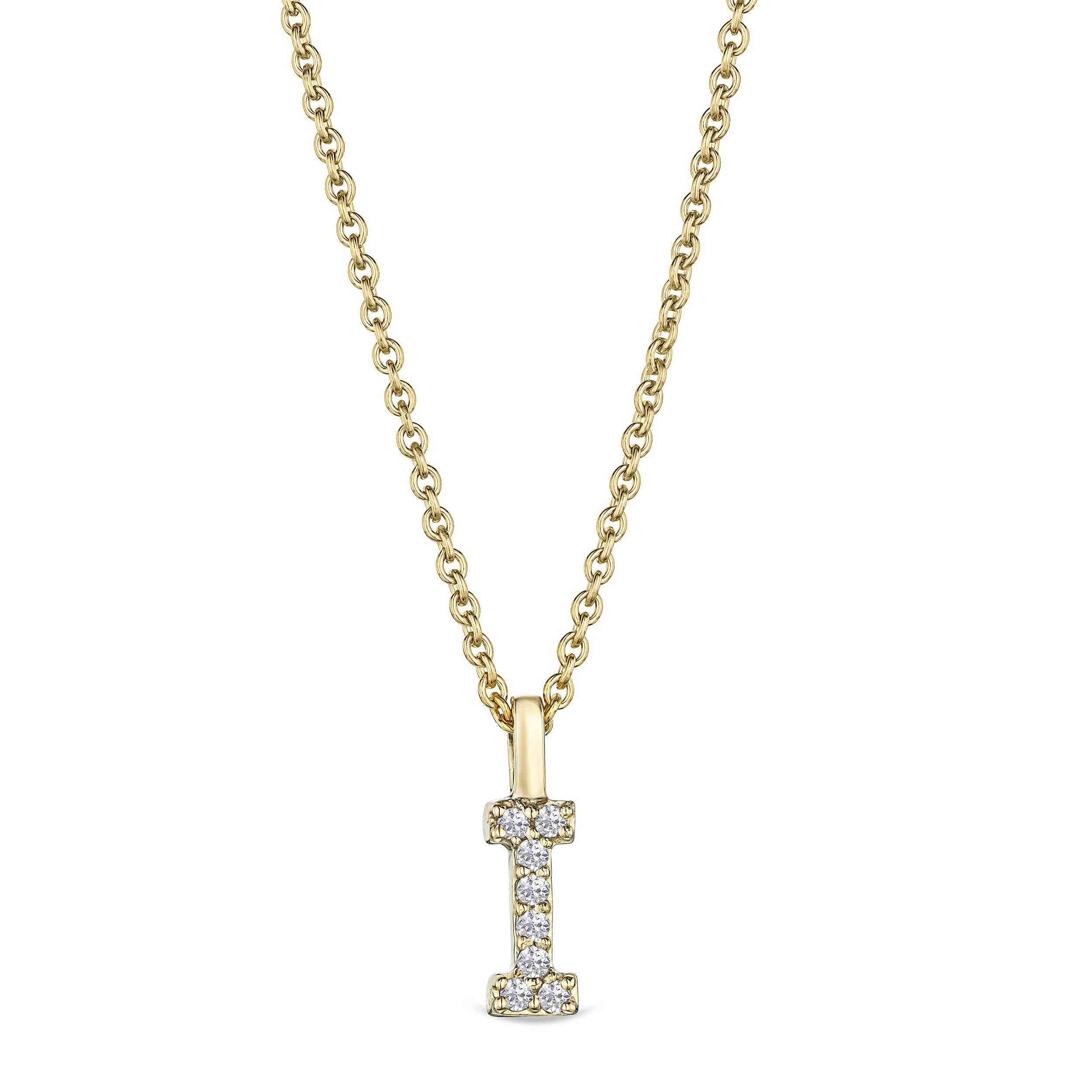 Love Letter Initial I Lab Diamond Necklace set in 9K Yellow Gold